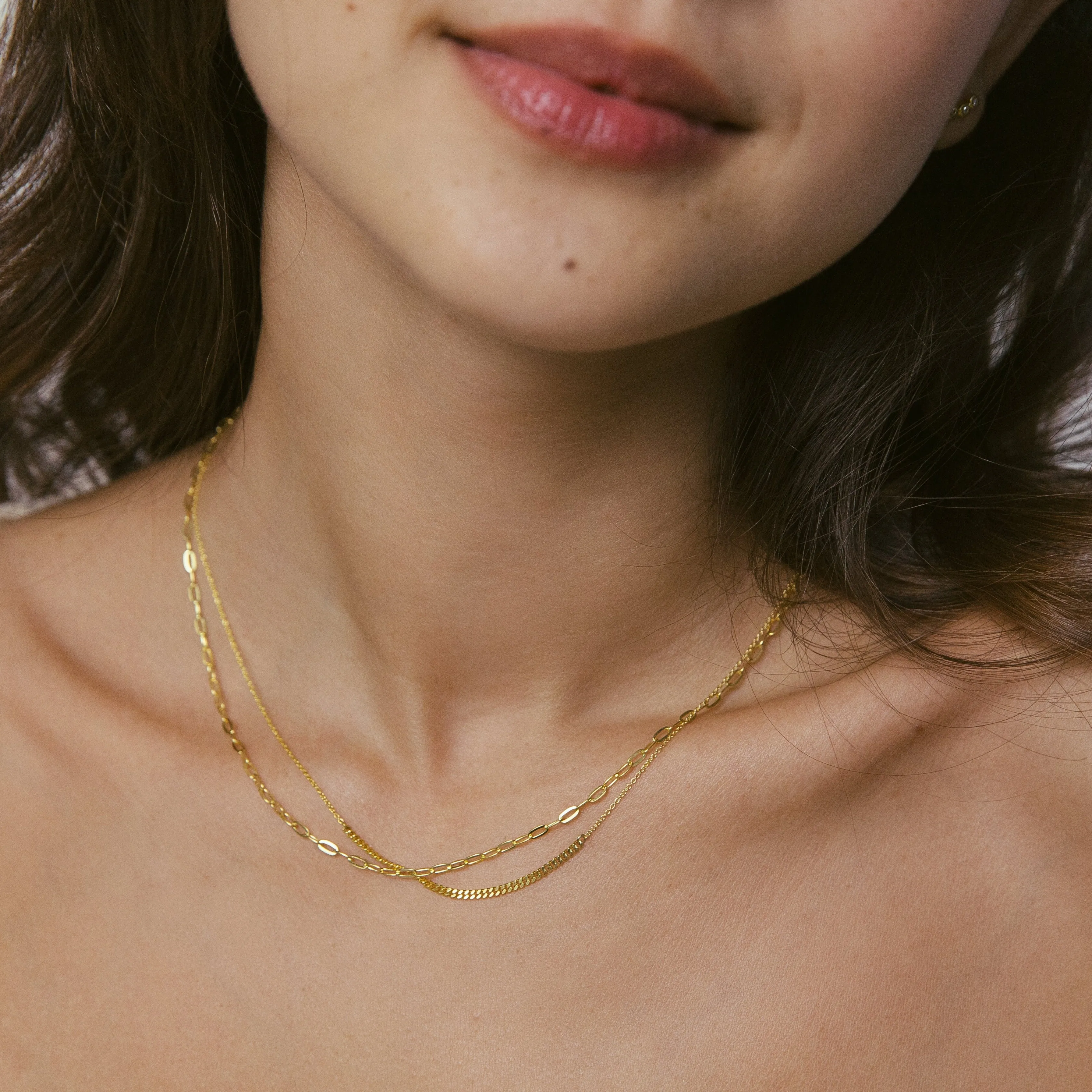 Mixed Chains Necklace, Solid 18k Gold