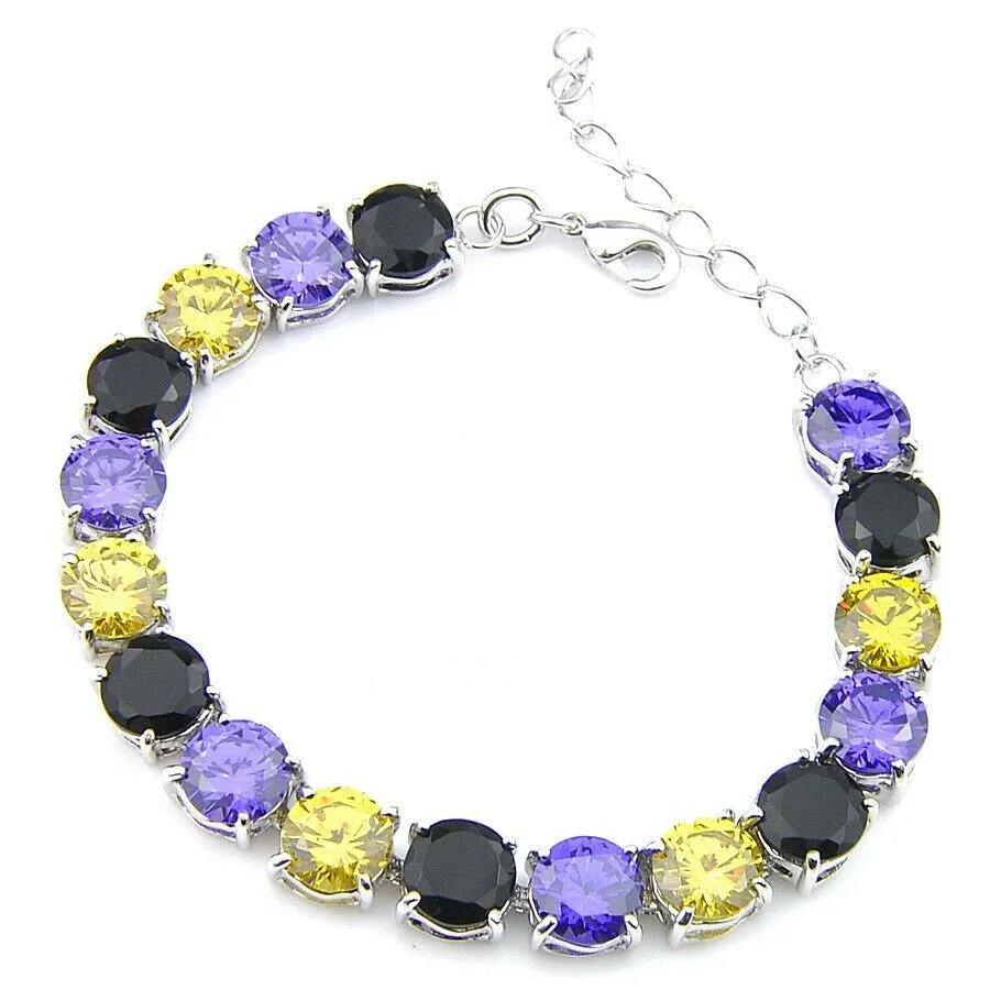 Multi-Color Amethyst Citrine Black Onyx Tennis Bracelet