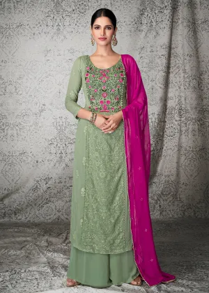 Olive Green Georgette Wedding & Festival Palazzo Suit