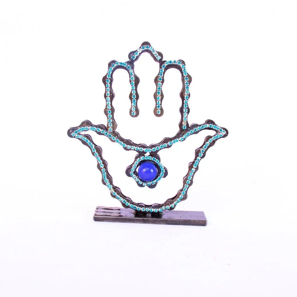 On A Stand Shimmering Hamsa Sculpture