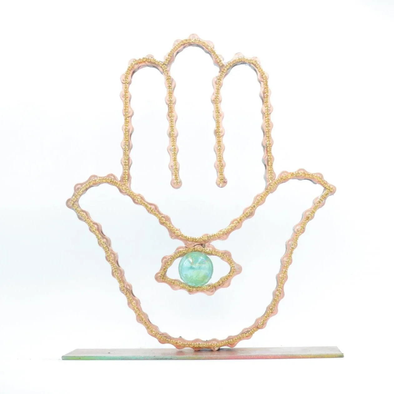 On A Stand Shimmering Hamsa Sculpture