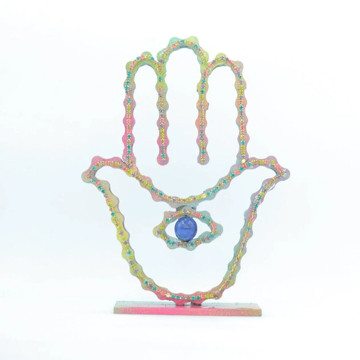 On A Stand Shimmering Hamsa Sculpture