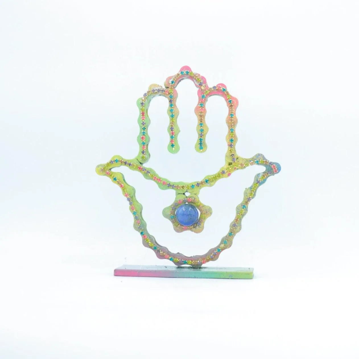 On A Stand Shimmering Hamsa Sculpture