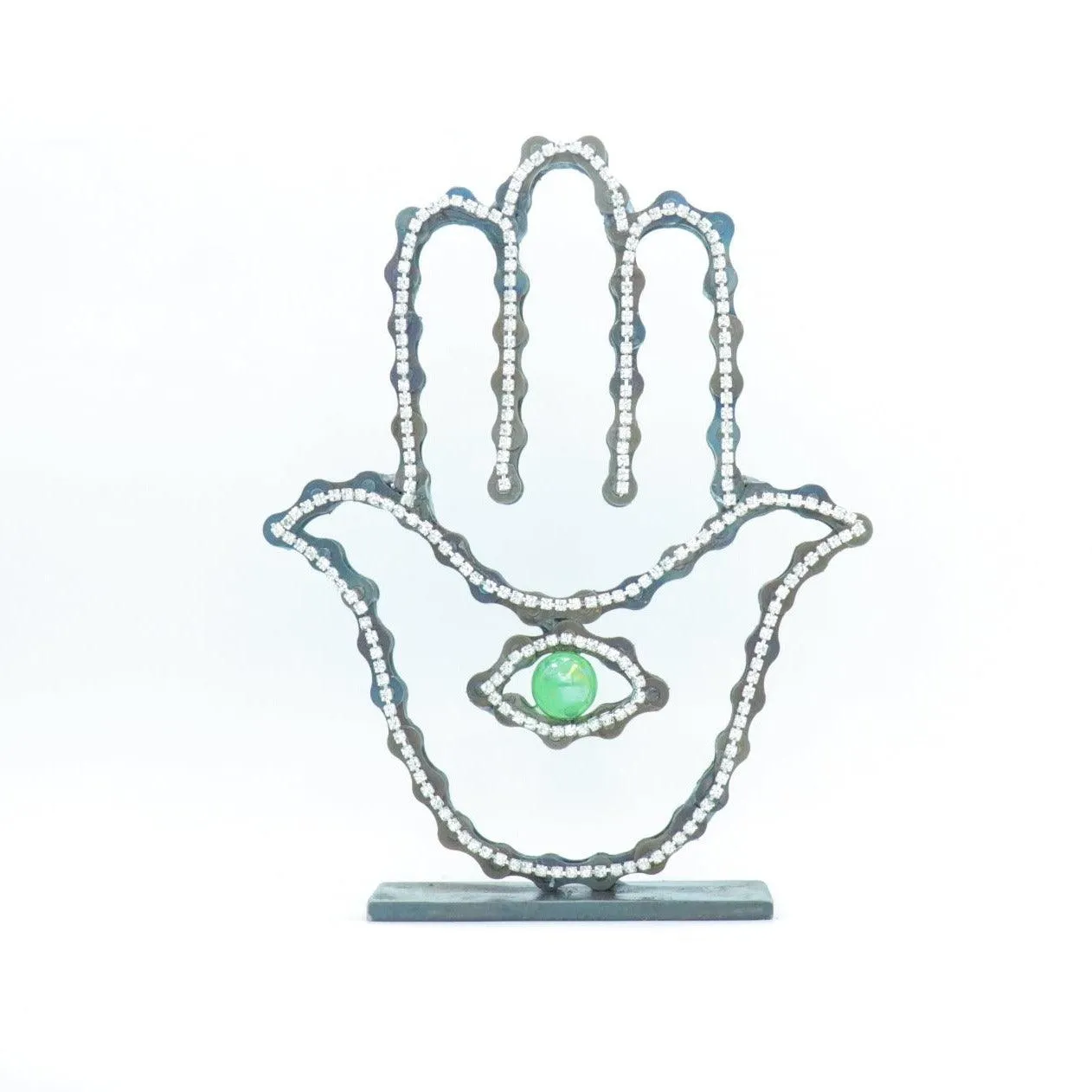 On A Stand Shimmering Hamsa Sculpture