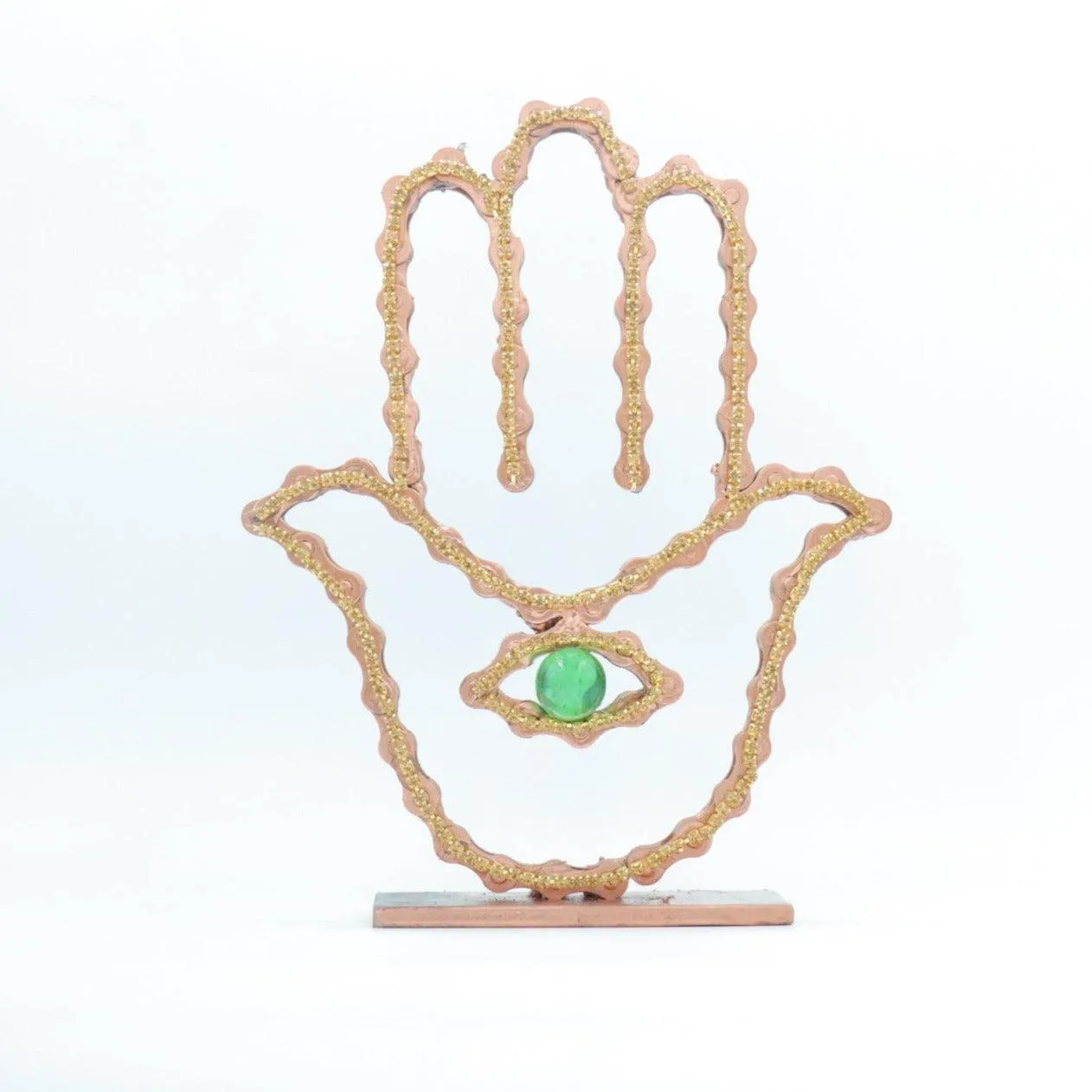 On A Stand Shimmering Hamsa Sculpture