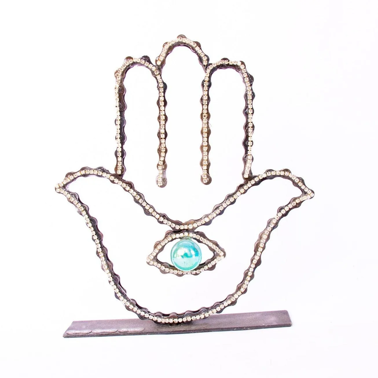 On A Stand Shimmering Hamsa Sculpture