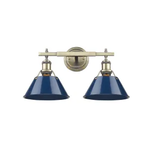 Orwell 2-Light Bath Vanity in Aged Brass with Navy Blue Shades