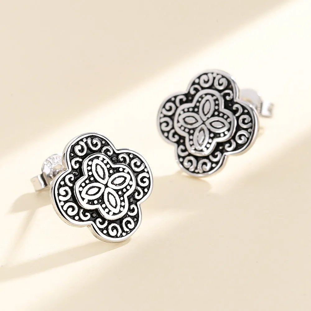 Oxidized Sterling Silver Floral Earring