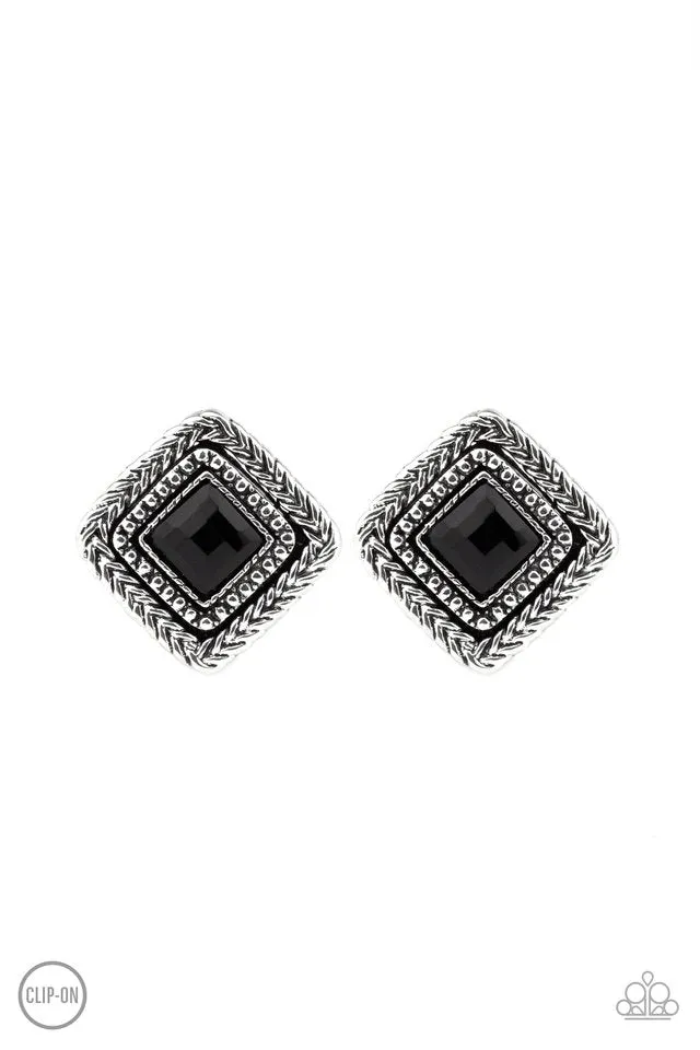 Paparazzi Earring ~ Fashion Square - Black