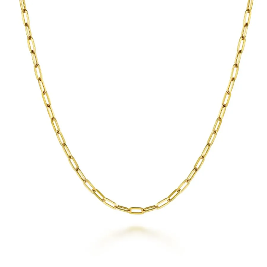 Paperclip Chain Necklace in Yellow Gold, 26"