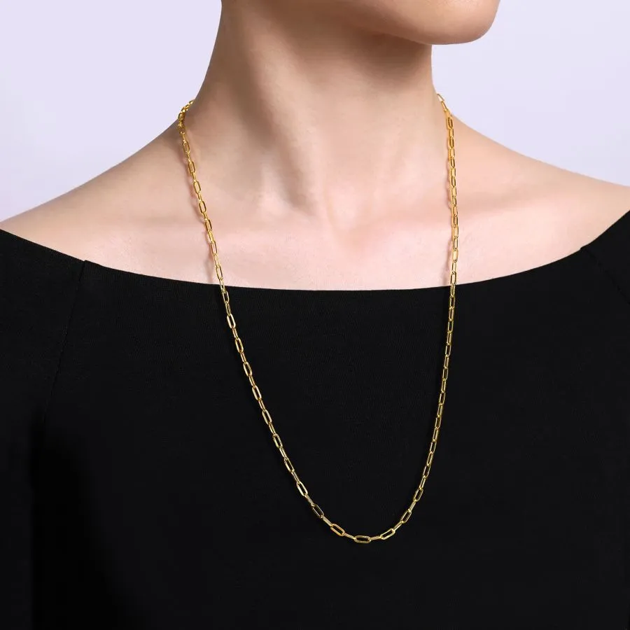 Paperclip Chain Necklace in Yellow Gold, 26"