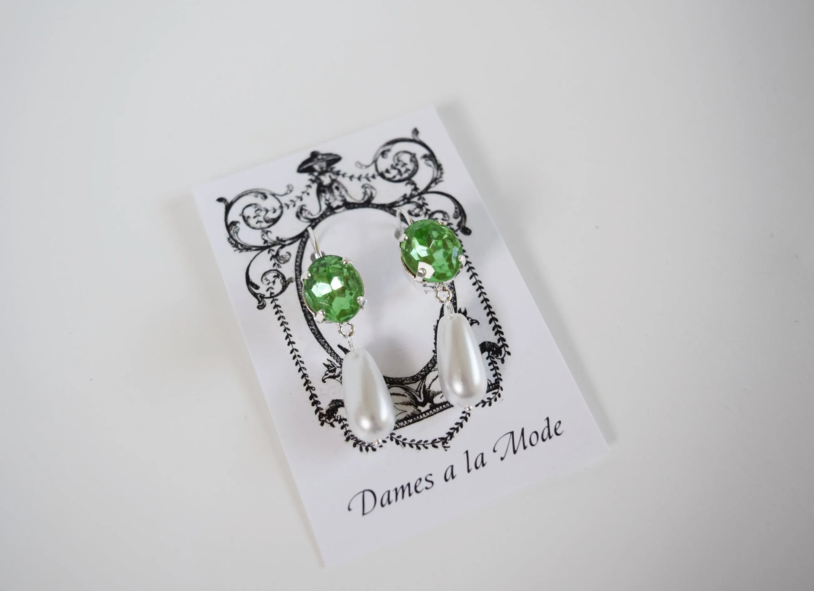 Peridot Green Crystal and Pearl Earrings