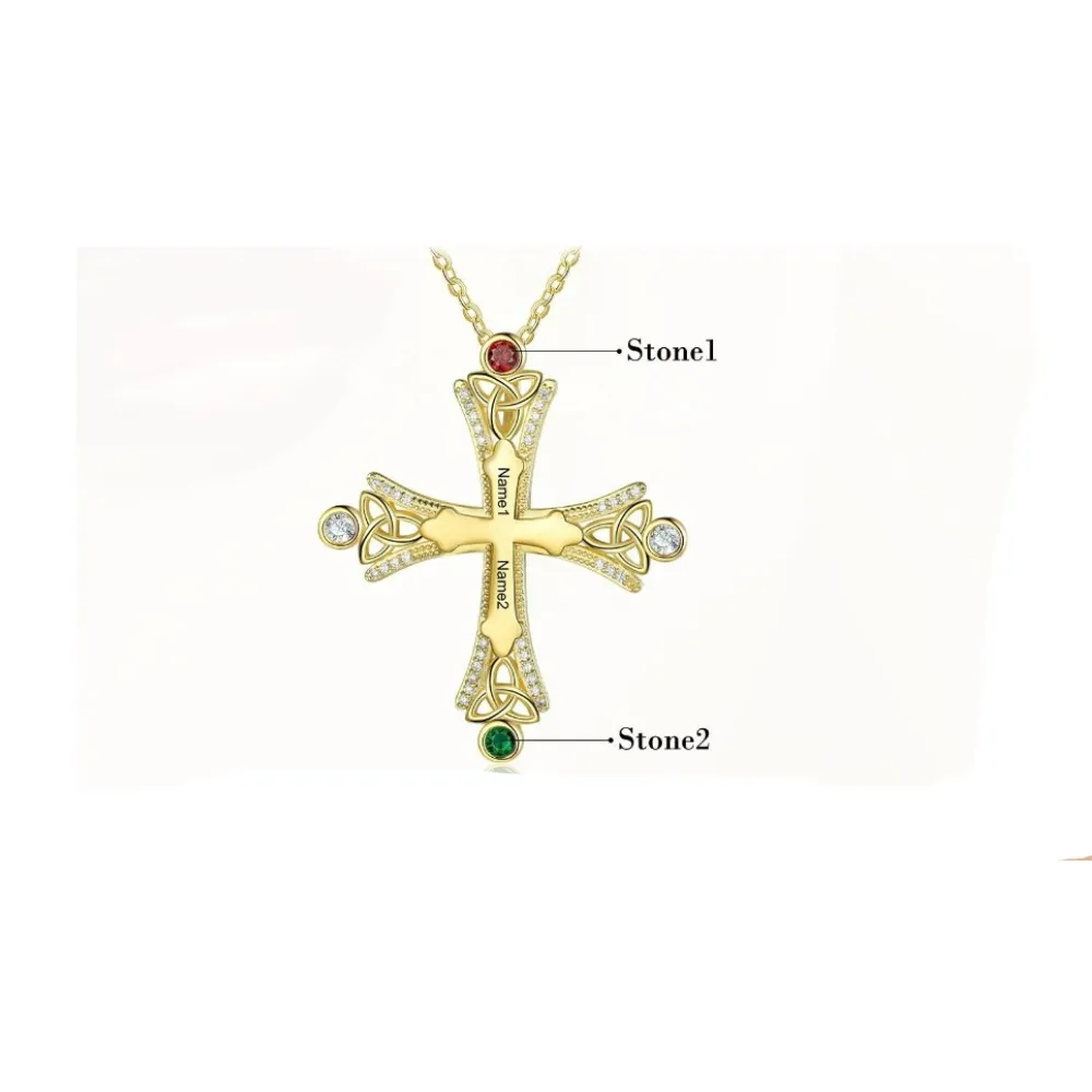 Personalized 2 Stones Cross Pendant