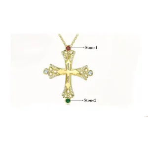 Personalized 2 Stones Cross Pendant