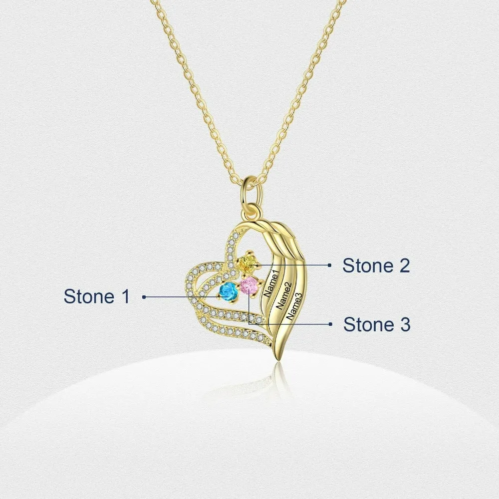 Personalized 3 Names Gold Color Heart-Shaped Necklace