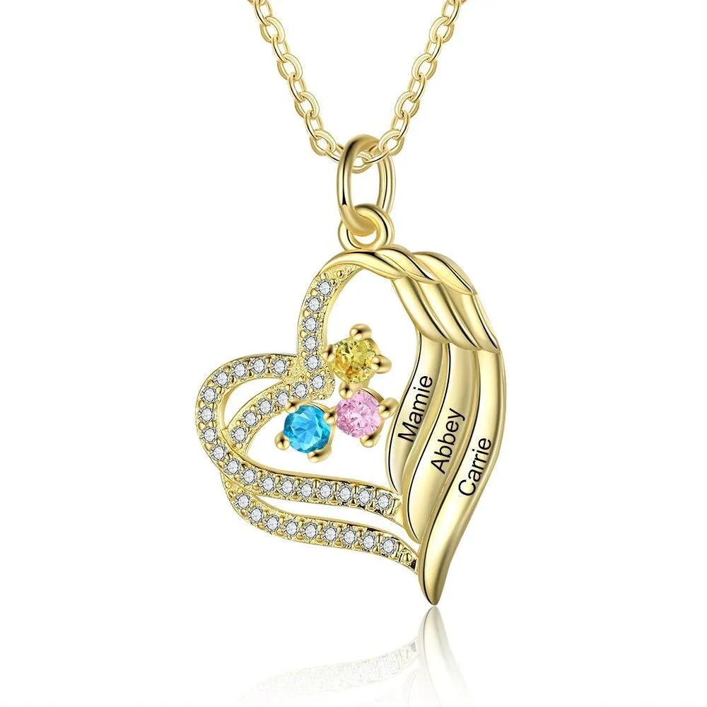 Personalized 3 Names Gold Color Heart-Shaped Necklace