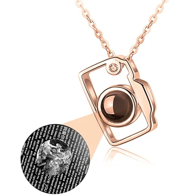 Personalized Classic Camera Shaped Projection Necklace Customized Photo Name Pendant