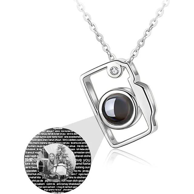 Personalized Classic Camera Shaped Projection Necklace Customized Photo Name Pendant