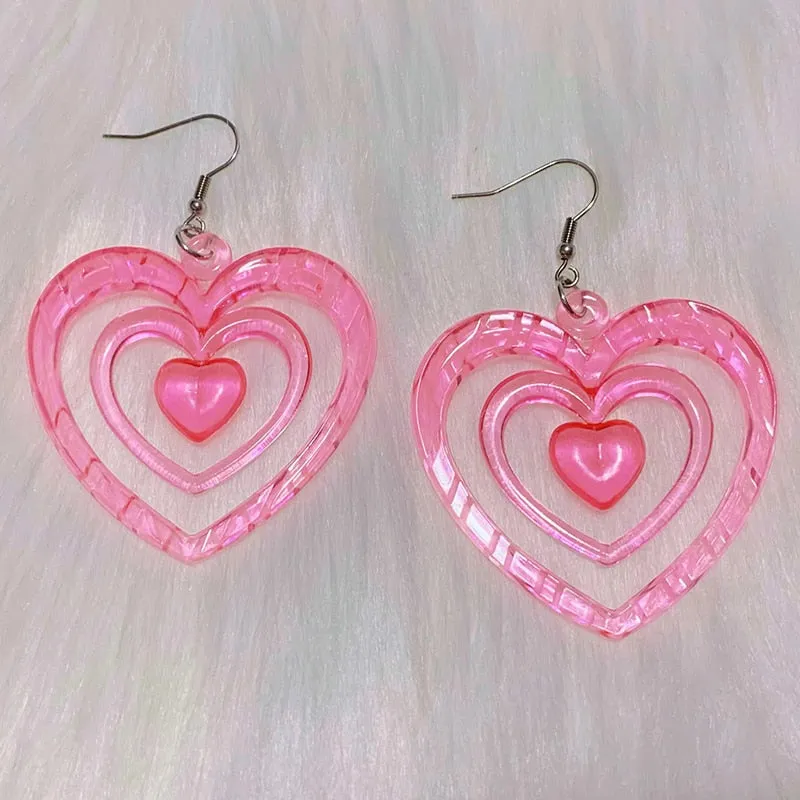 Pink Hollowout Heart Earrings