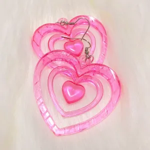 Pink Hollowout Heart Earrings