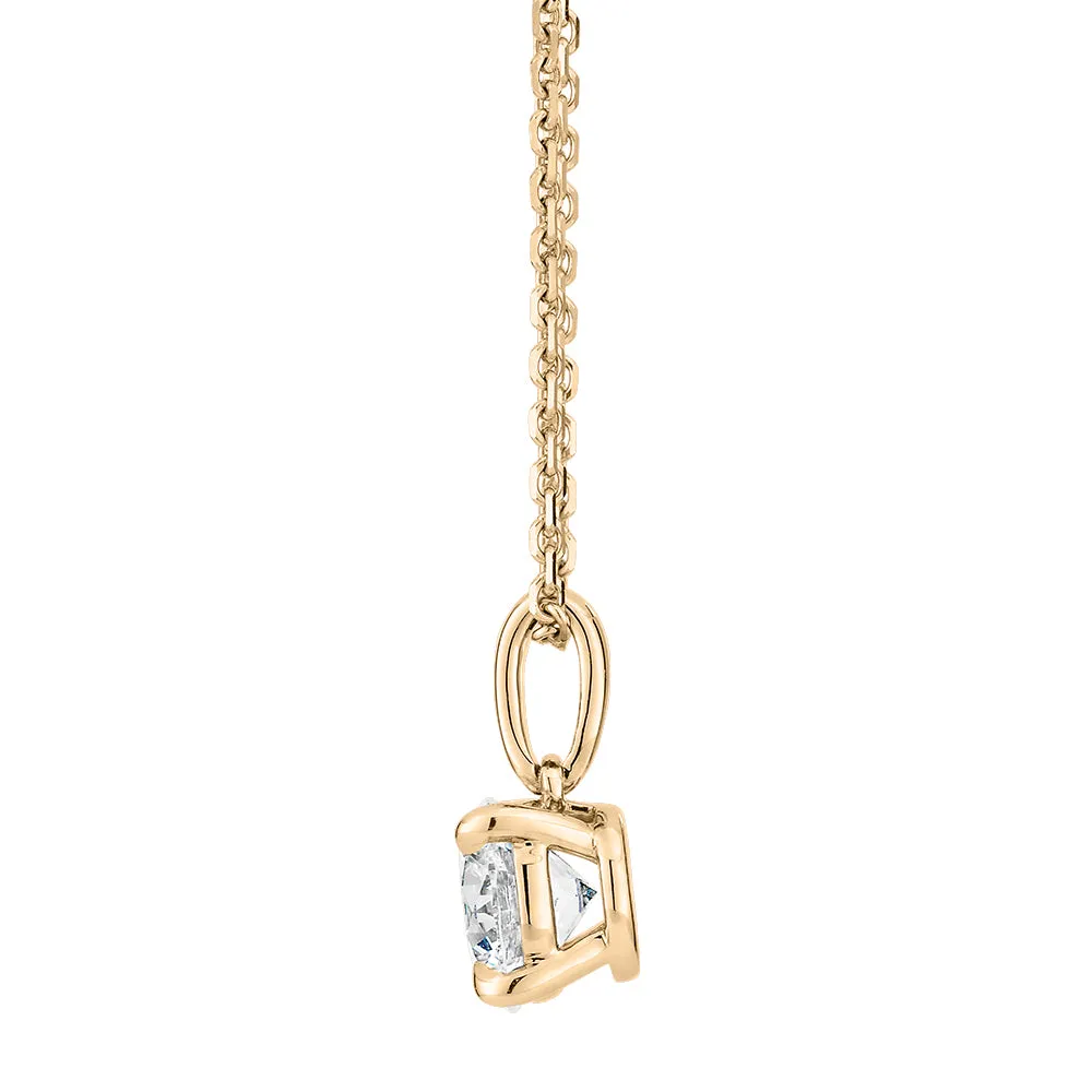 Premium Certified Laboratory Created Diamond, 0.70 carat round brilliant solitaire pendant in 14 carat yellow gold