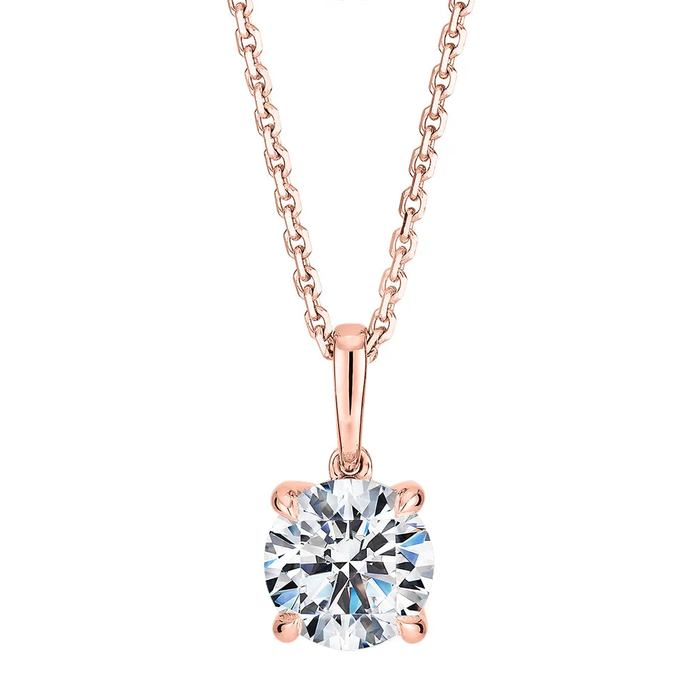 Premium Certified Laboratory Created Diamond, 1.00 carat round brilliant solitaire pendant in 18 carat rose gold