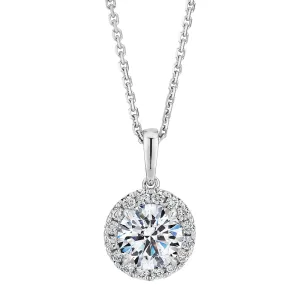 Premium Certified Laboratory Created Diamond, 1.19 carat TW round brilliant halo pendant in 14 carat white gold