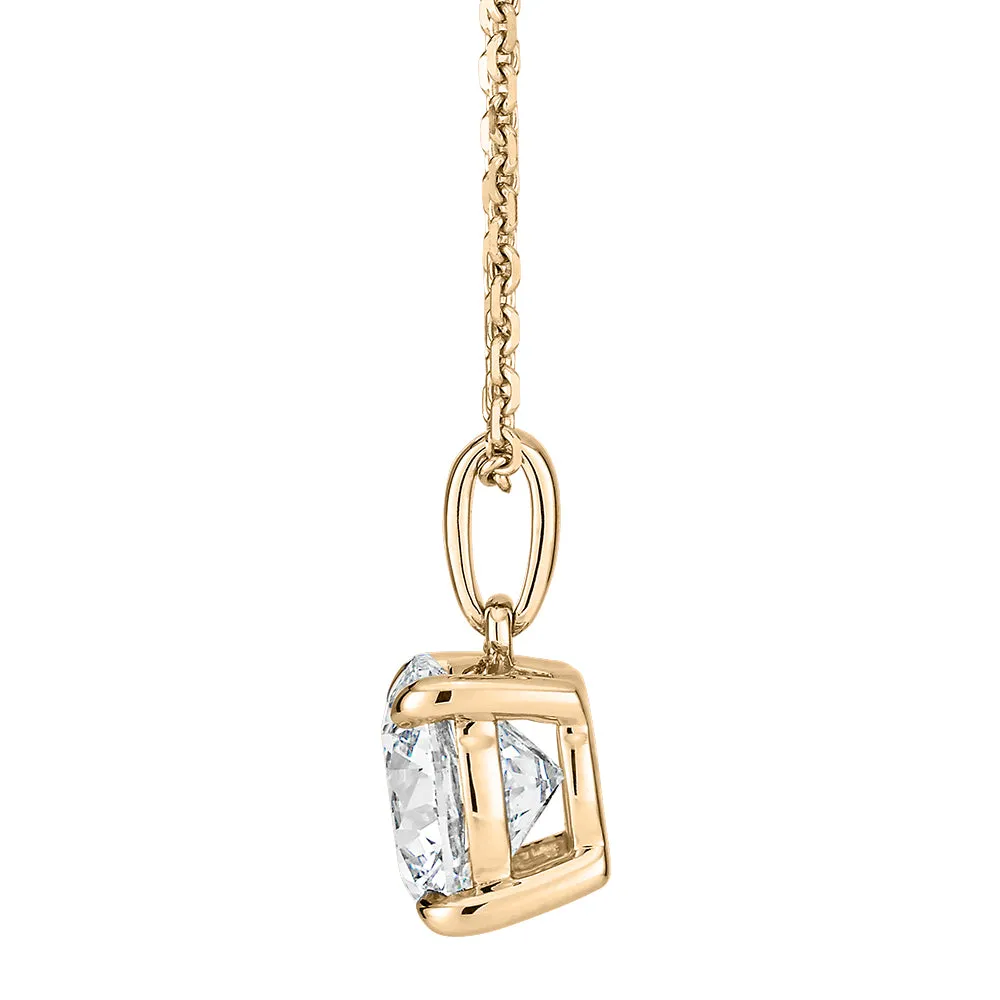 Premium Certified Laboratory Created Diamond, 1.50 carat round brilliant solitaire pendant in 14 carat yellow gold