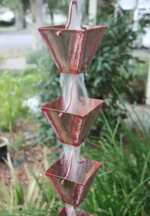 Rain Chain Medium Square Cups - Pre-Aged Copper