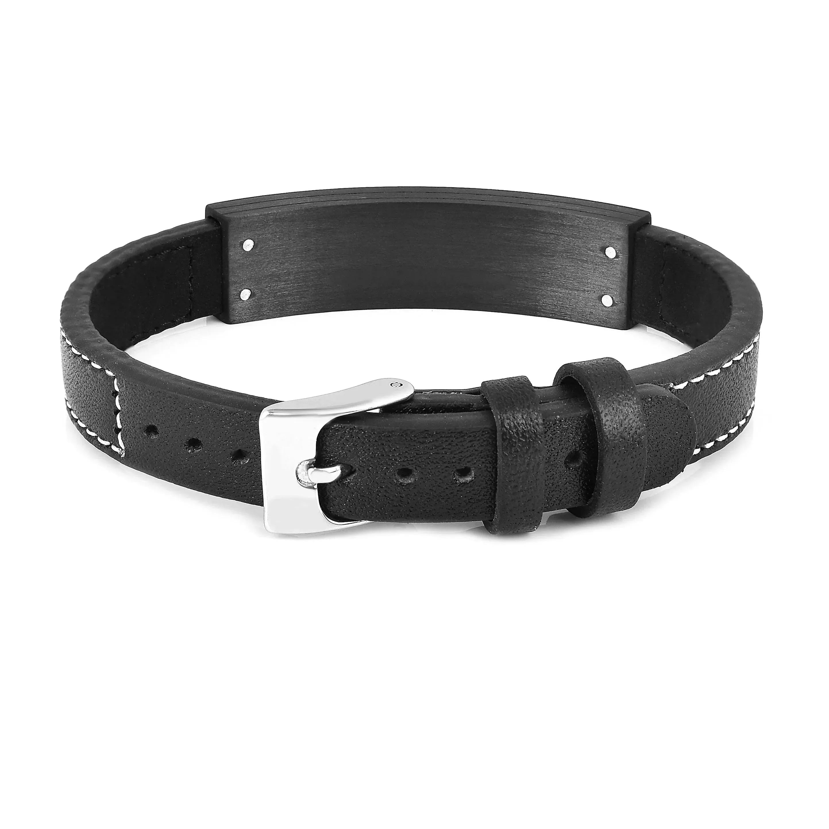 Real Black Leather Bracelet for Men