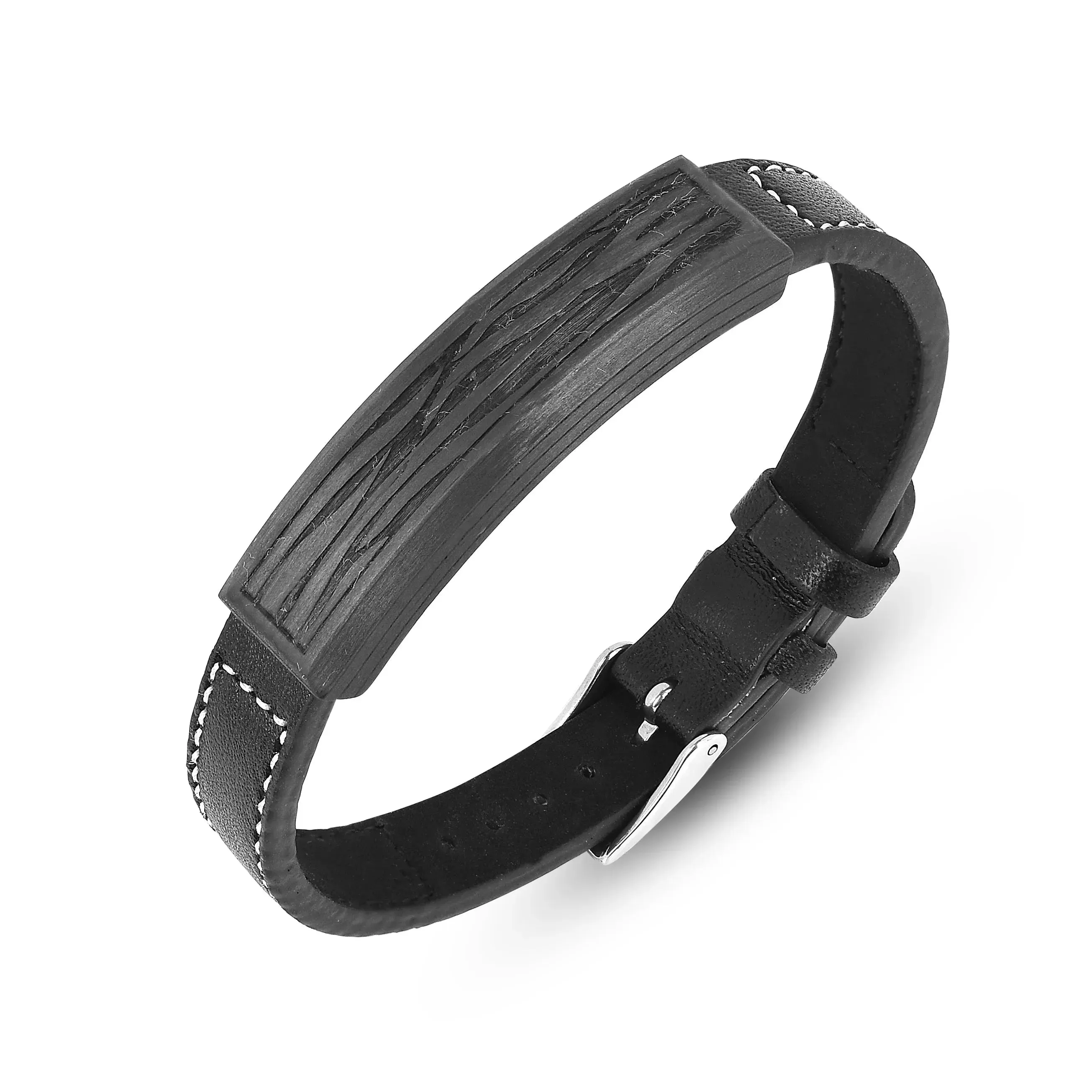 Real Black Leather Bracelet for Men