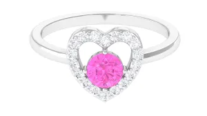 Real Pink Sapphire and Diamond Heart Engagement Ring