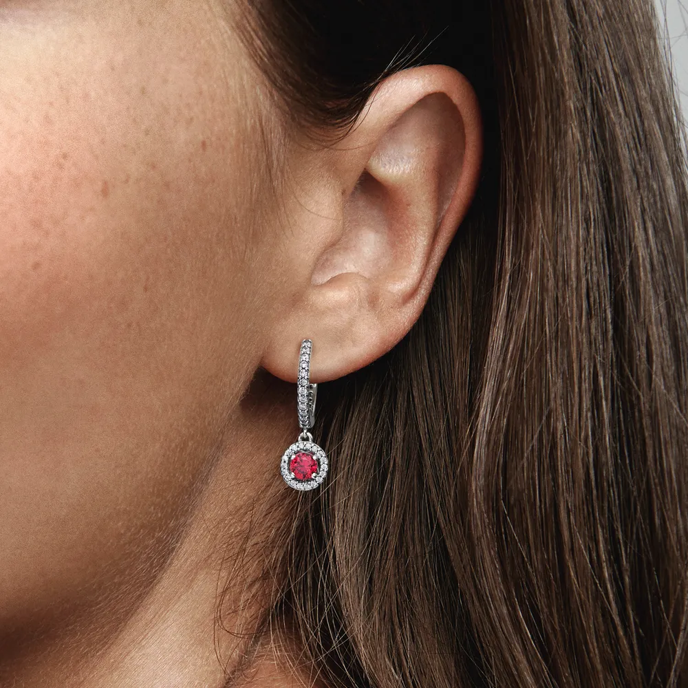 Red Round Sparkling Hoop Earrings