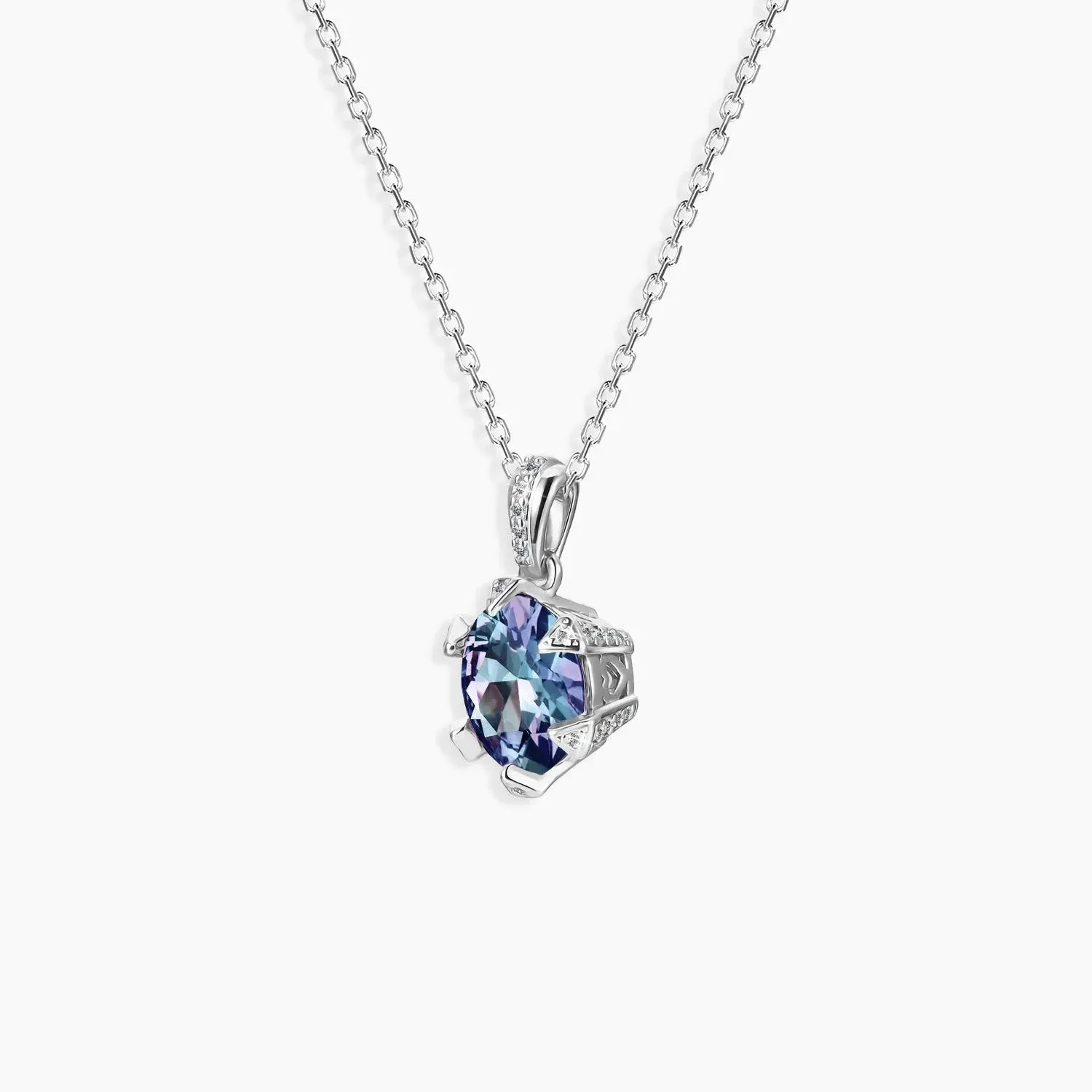 Round Shape Alexandrite Bold Pendant Necklace in Silver - Irosk Australia®