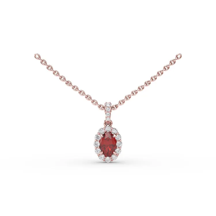 Ruby and Diamond Halo Necklace