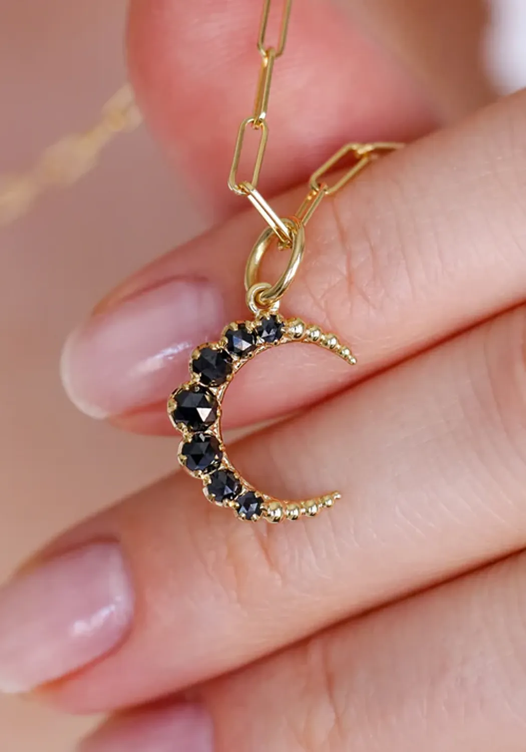 Sethi Couture Crescent 18KYG Small Black Diamond Moon Charm Pendant