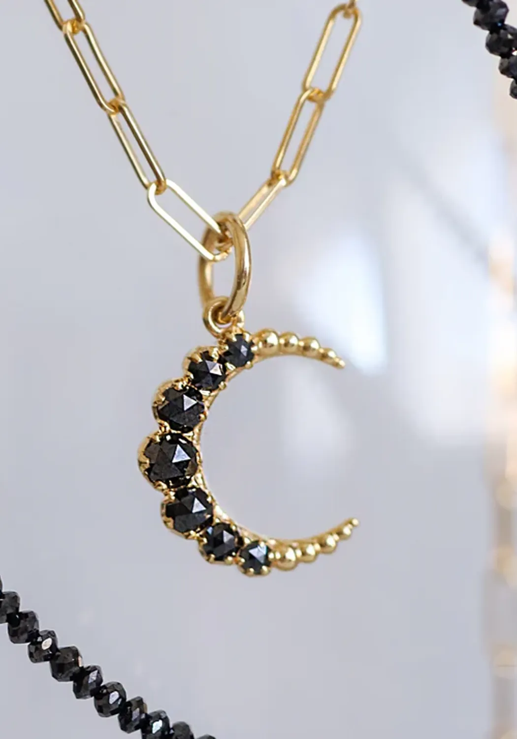 Sethi Couture Crescent 18KYG Small Black Diamond Moon Charm Pendant