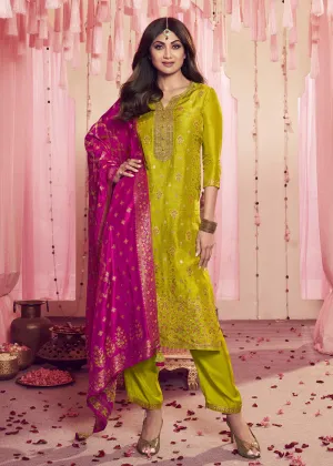 Shilpa Shetty Neon Green Mehndi Wear Salwar Suit