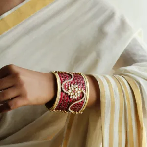 Silver gold plated pink jadau bangle