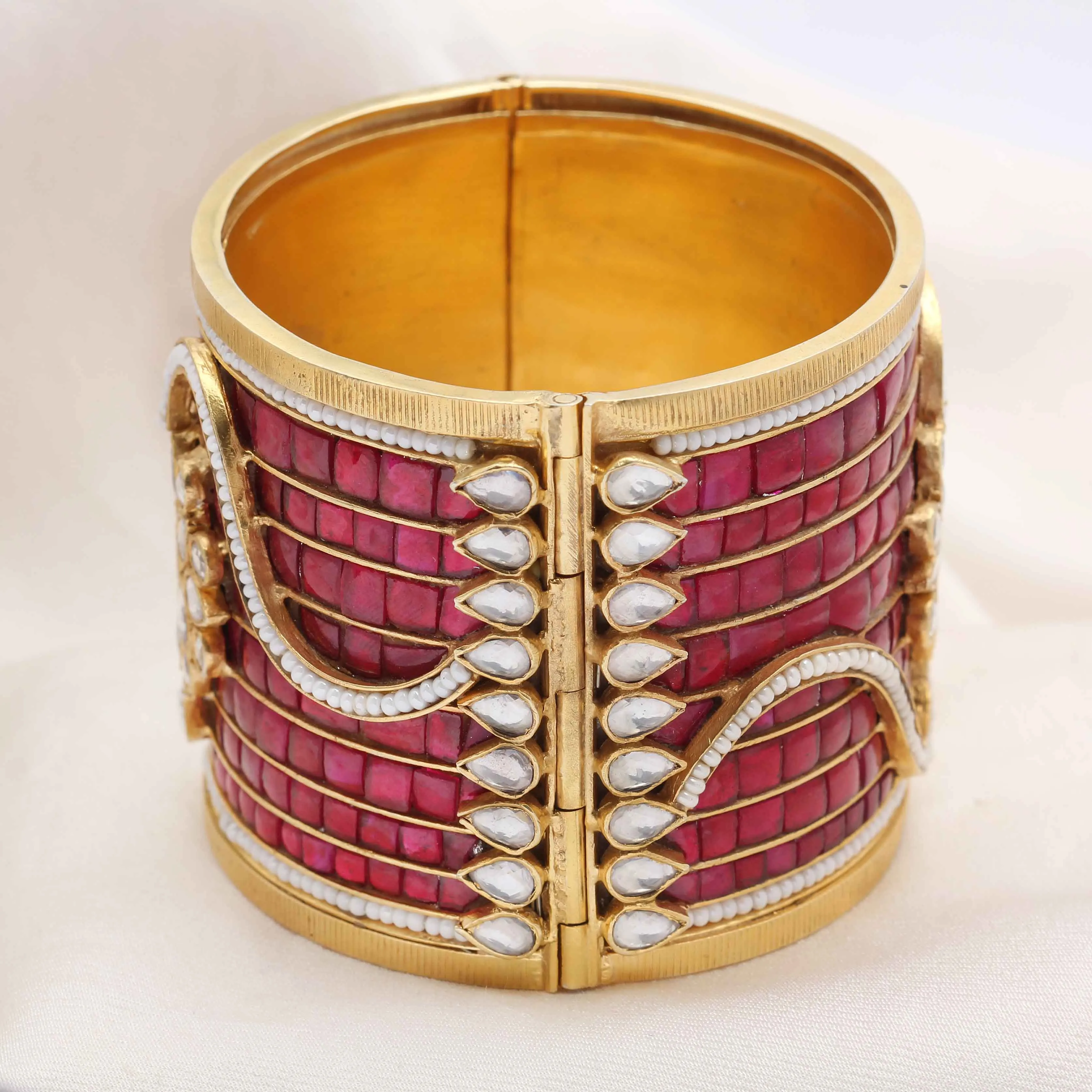 Silver gold plated pink jadau bangle