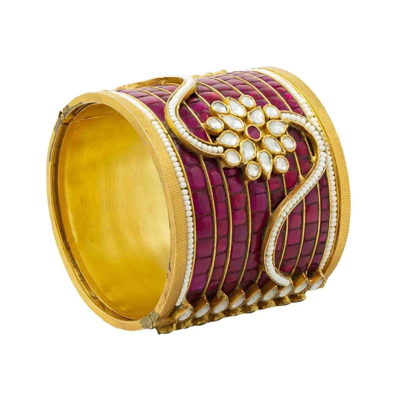 Silver gold plated pink jadau bangle