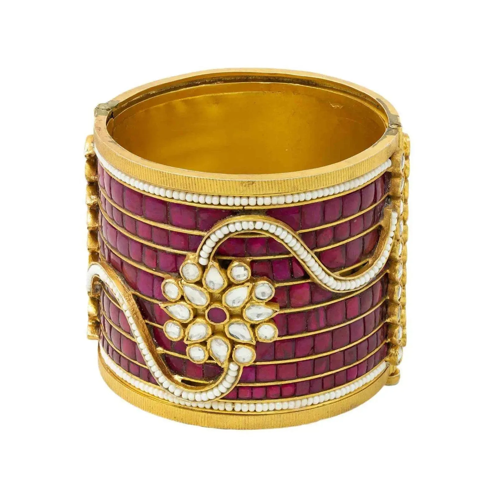 Silver gold plated pink jadau bangle