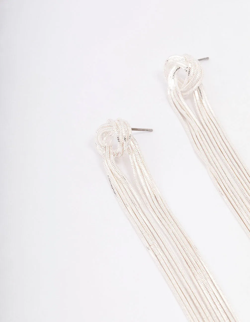 Silver Knotted Cup Chain Drop Earrings