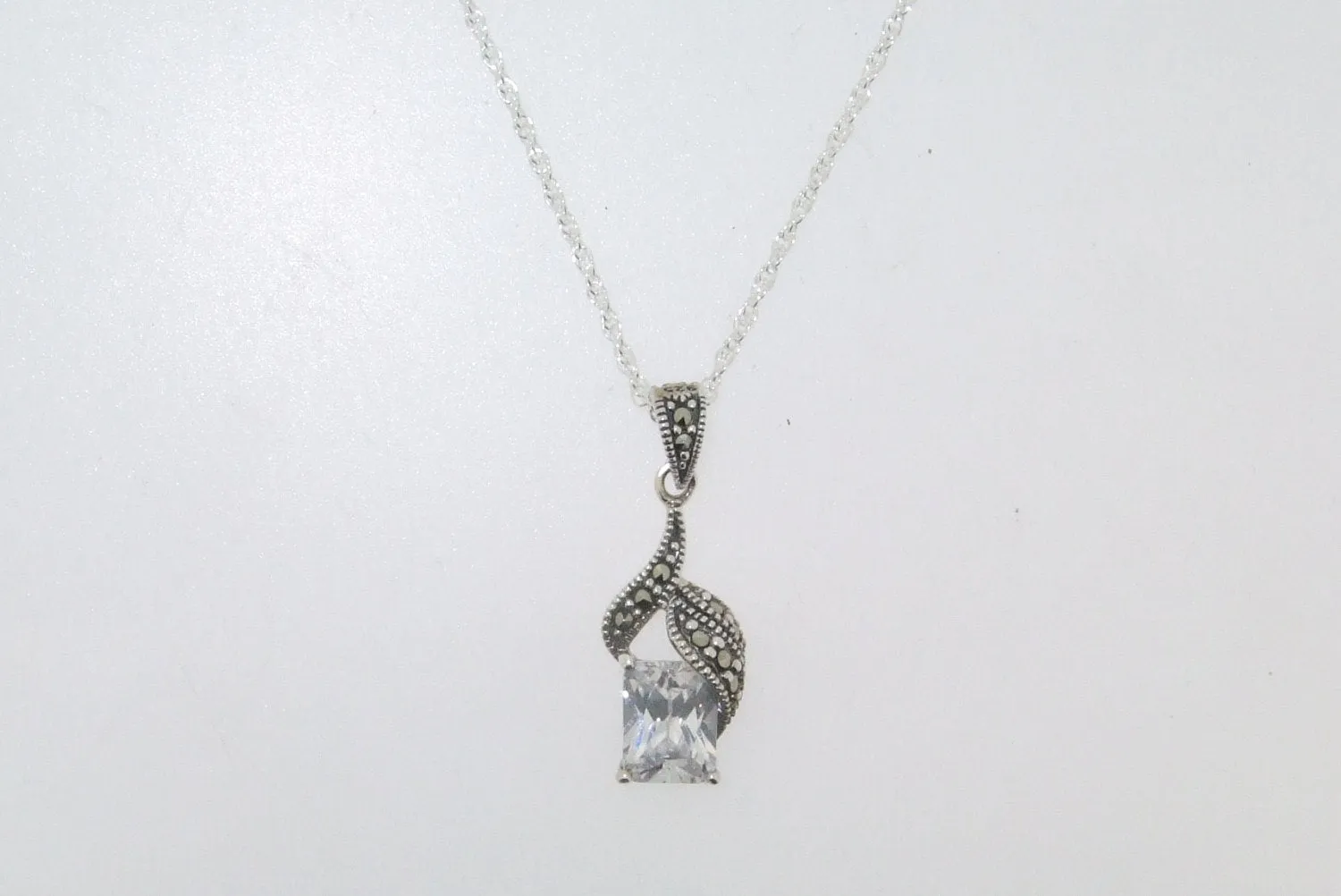 Silver Marcasite Bridal Pendant Necklace Crystal Wedding