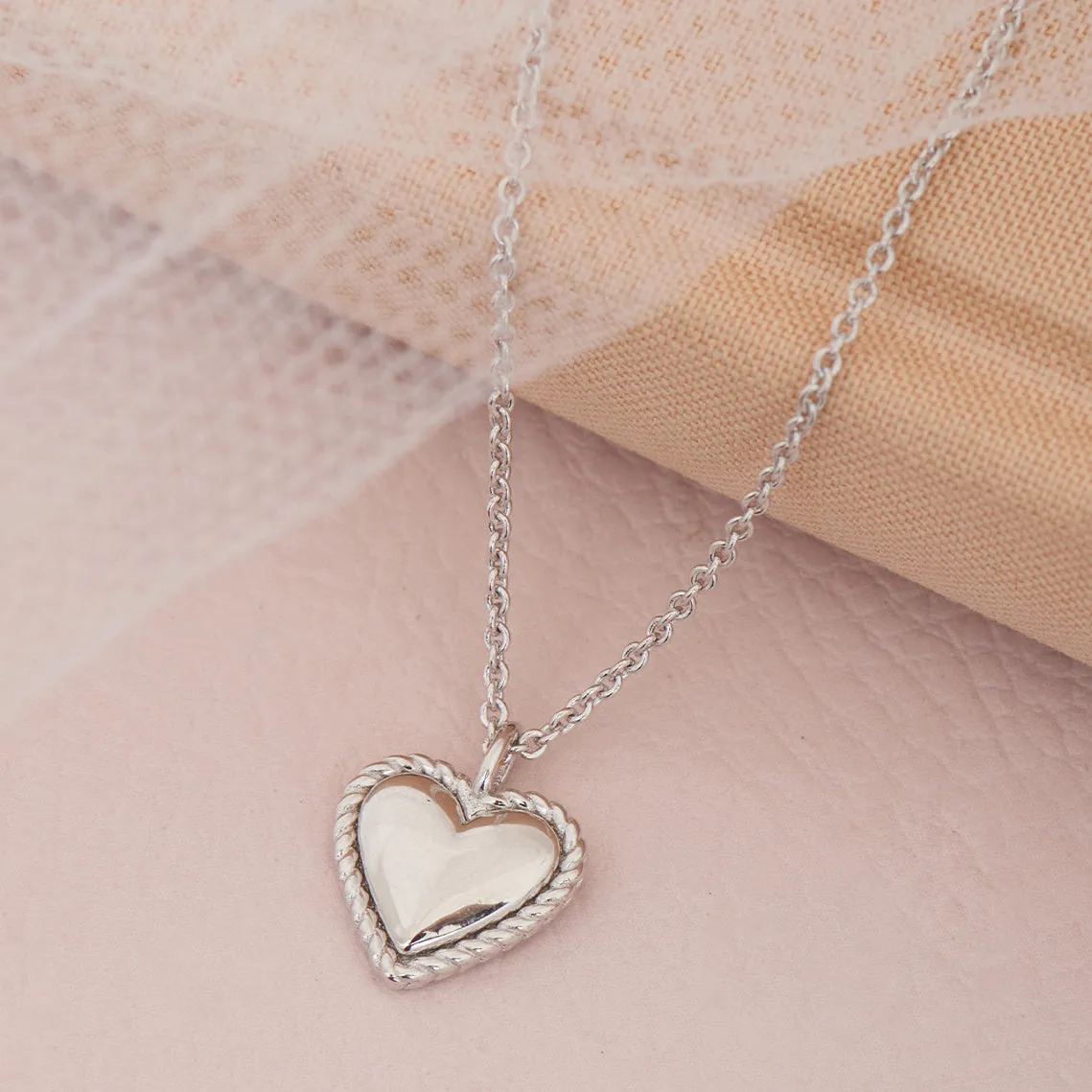 Silver Rope Heart Pendant Necklace