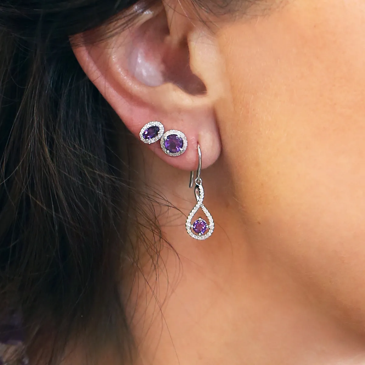 Silver Sprinkle Amethyst & Diamond Earrings