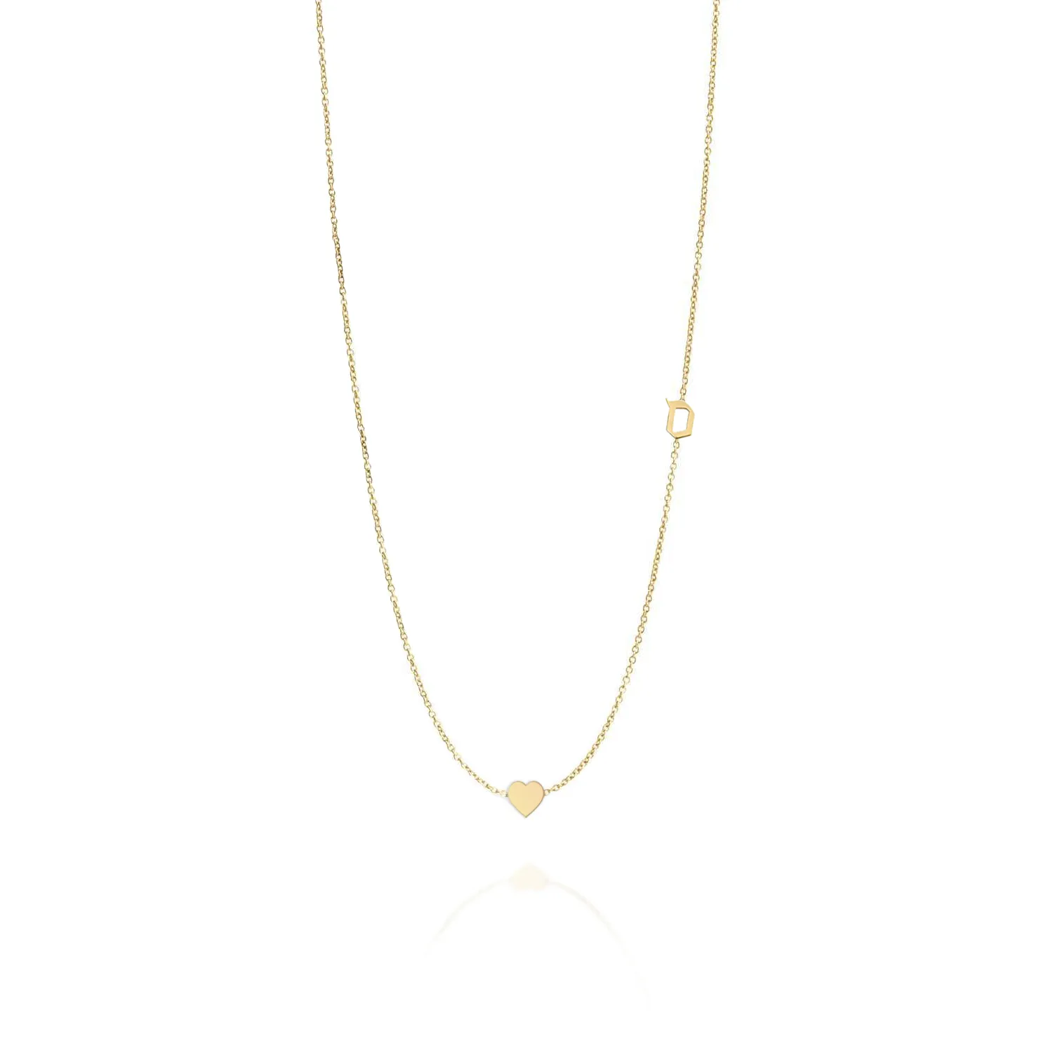 Small Hebrew letter Necklace With Gold Heart