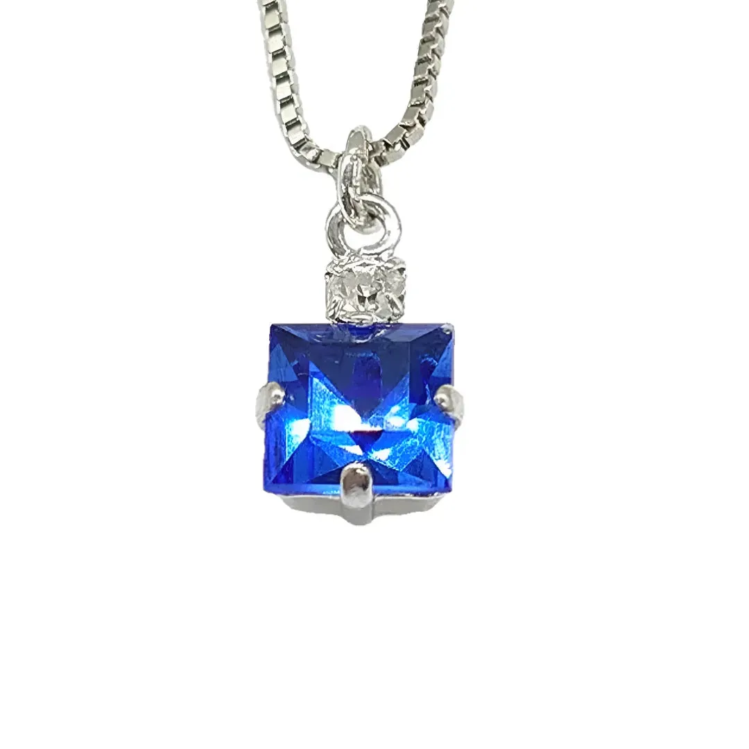 Small Swarovski Crystals Square Pendant With Silver Fittings