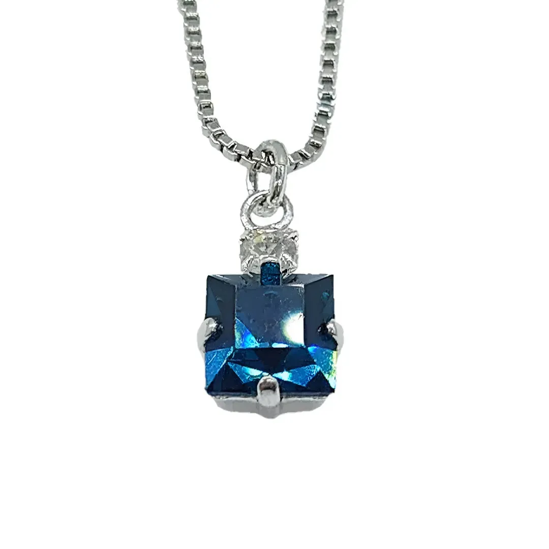 Small Swarovski Crystals Square Pendant With Silver Fittings