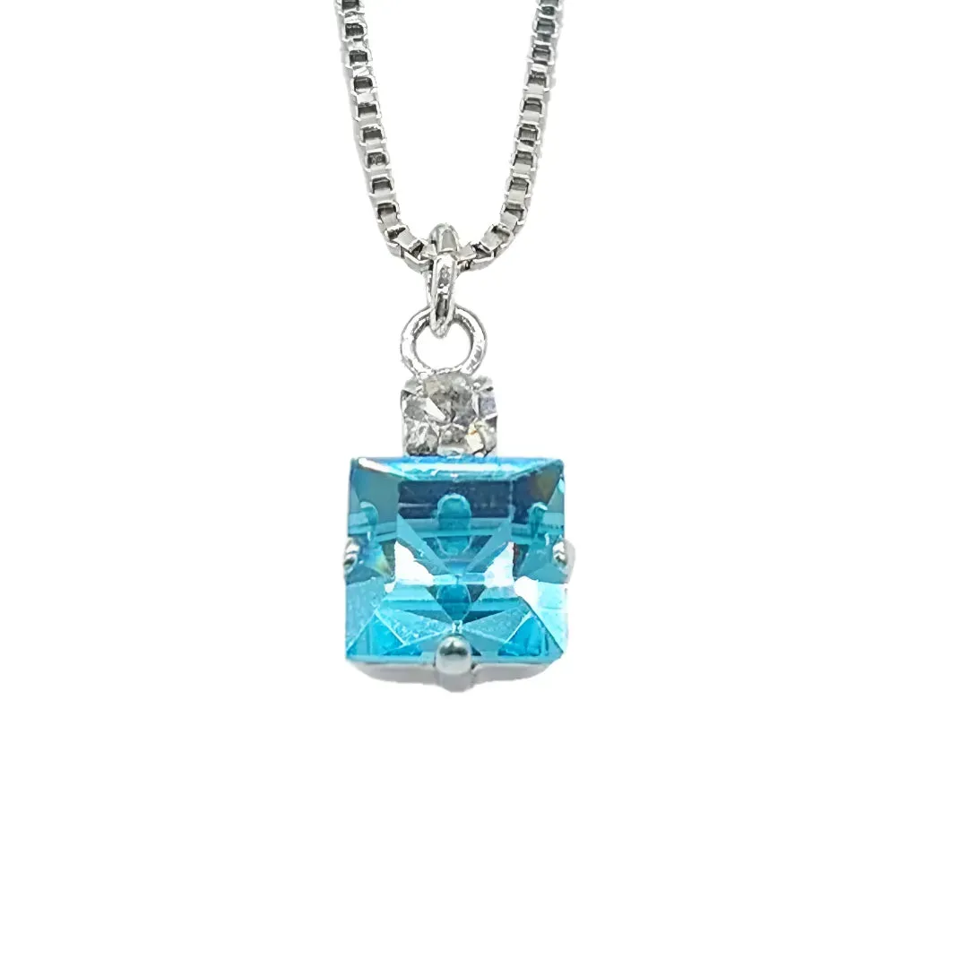 Small Swarovski Crystals Square Pendant With Silver Fittings